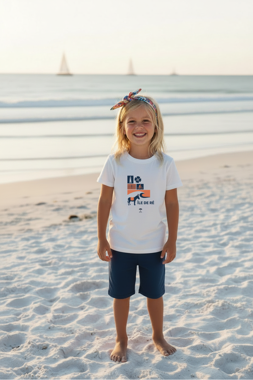 Tee-shirt enfant Île de Ré blanc, coton bio GOTS