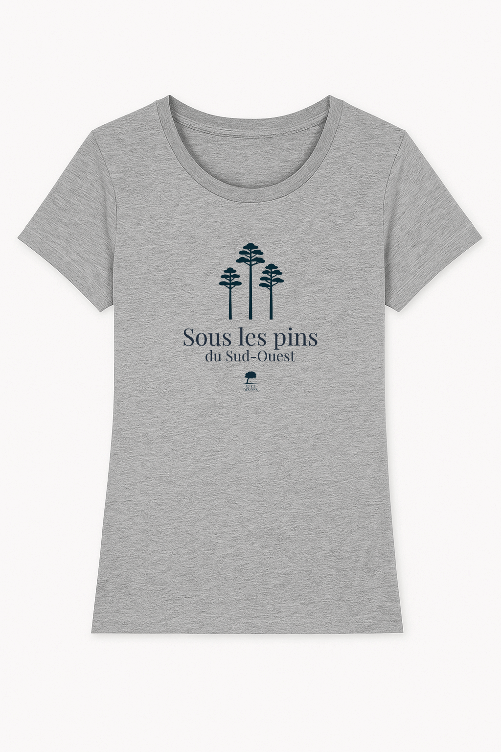 Tee-shirt femme gris chiné "Sous les Pins", coton bio certifié, mode durable 