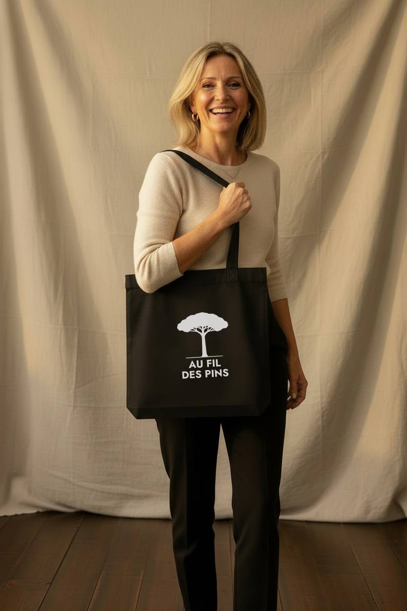 Tote Bag Noir Éco-Responsable – Au Fil des Pins | Coton Recyclé