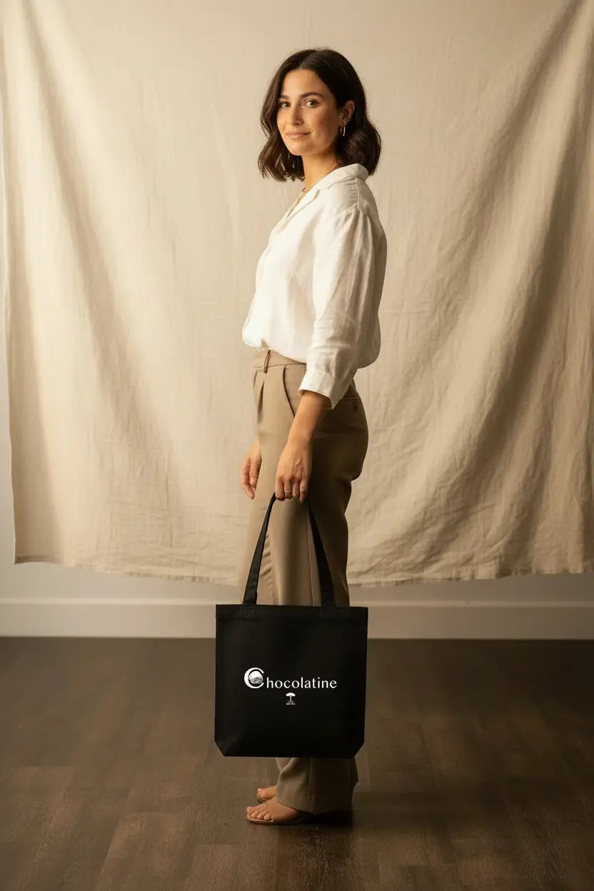 Tote Bag Noir Chocolatine Éco-Responsable | Coton Recyclé