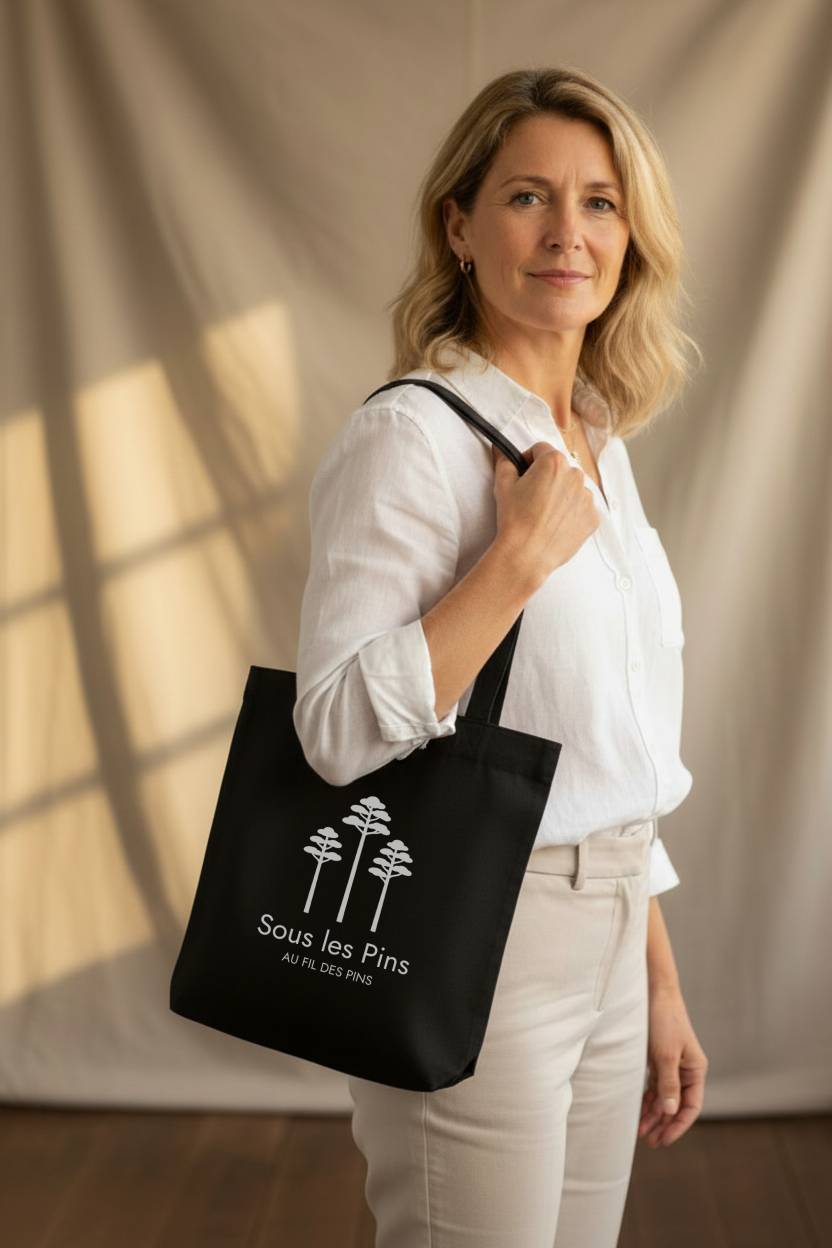 Tote bag noir Sous les Pins