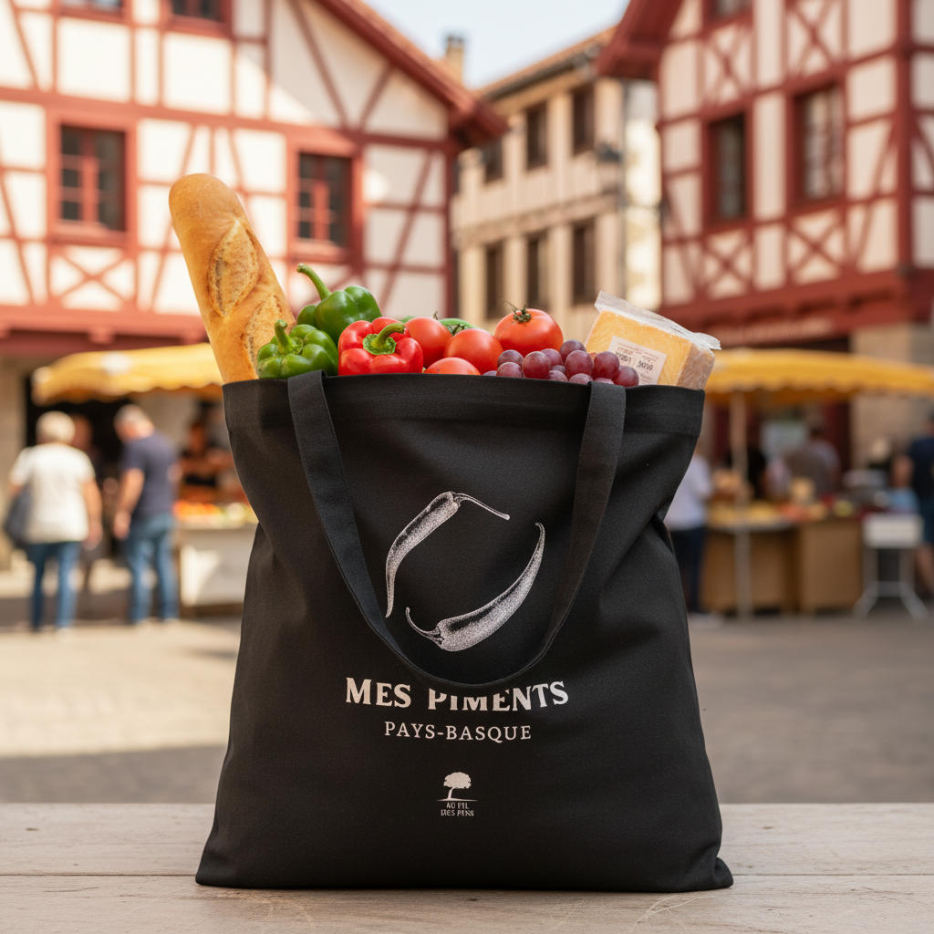 Tote bag Piments - contenance marché Pays Basque